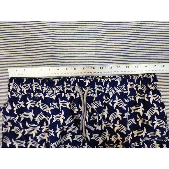 Tom And Teddy $100 XL Navy Blue White Turtle Elastic Waist Swim Trunk With Liner - Picture 8 of 14